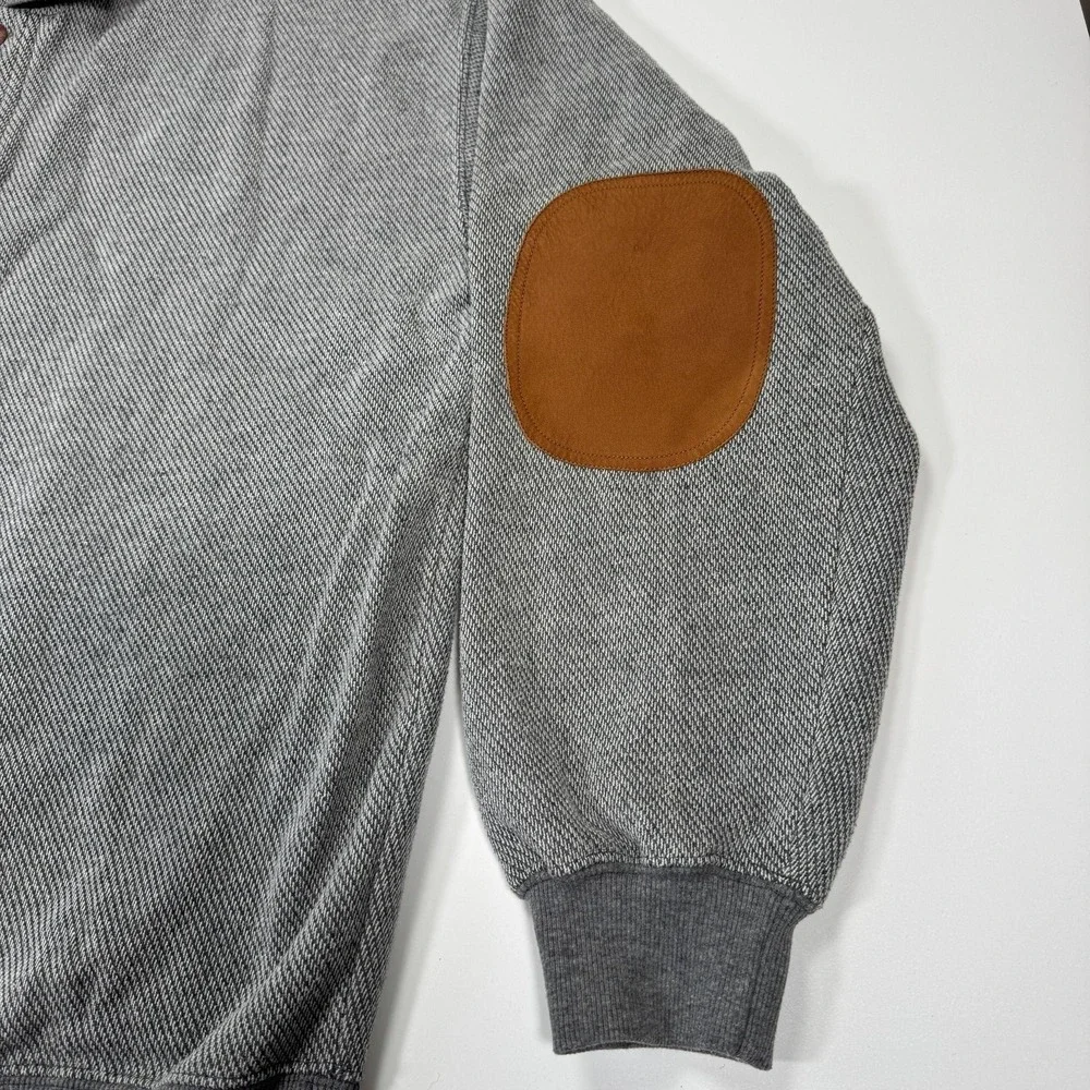 Vintage Orvis Elbow Patch Pullover Sweater Mens L Gray Herringbone Cotton Knit